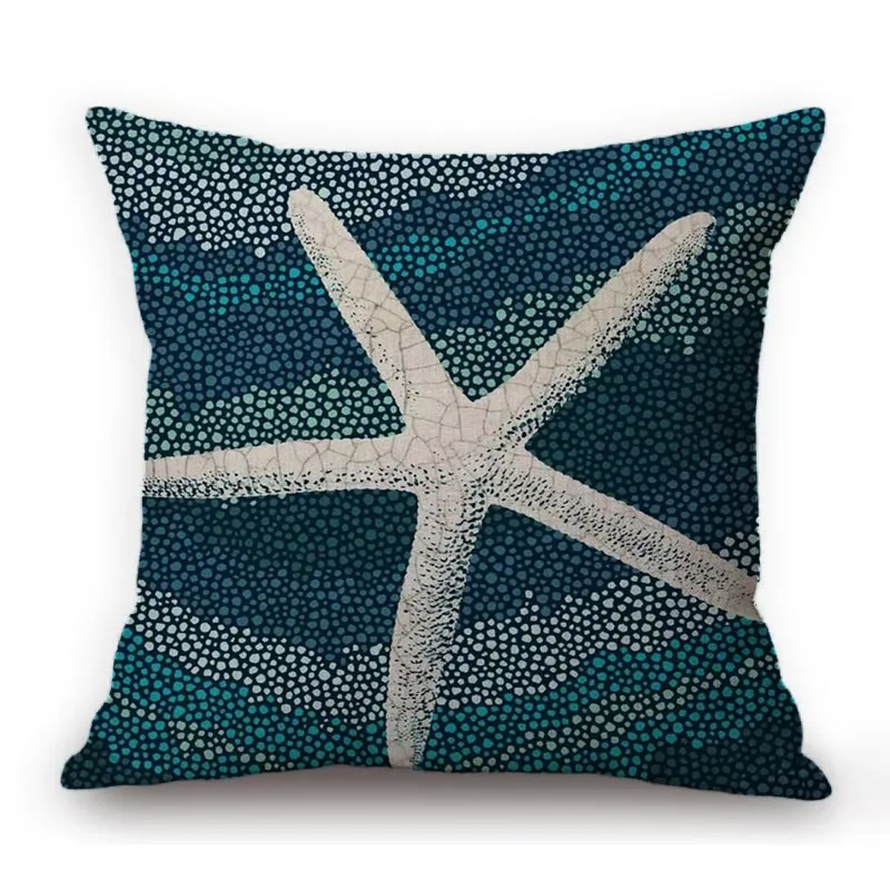 Vintage Green Sea Shell Star Fish Stained Glass  Art Home Decoration Sofa Piillow Case Cotton Linen  Cushion Cover