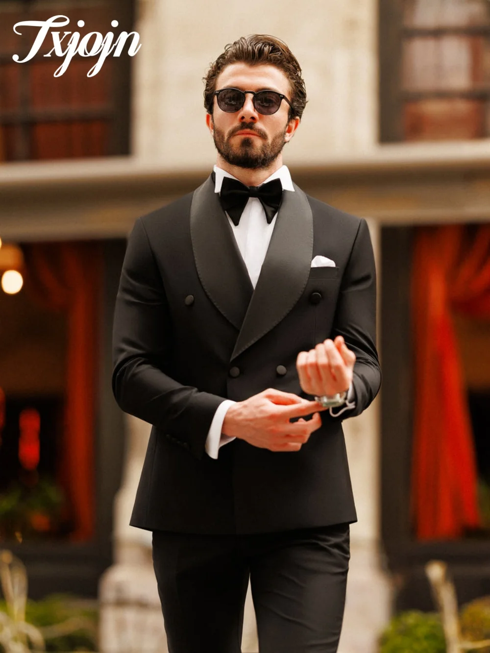 High Quality Men Suit Set 3 PCS Classic Shawl Lapel Men Formal Double Breasted Office Suit Men For Groom Wedding Suit Customized