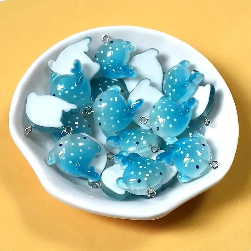 10pcs Blue Manta Rays Fish Resin Charms Bulk Cute Ocean Animal Pendant Accessory Diy For Earring Necklace Jewelry Make