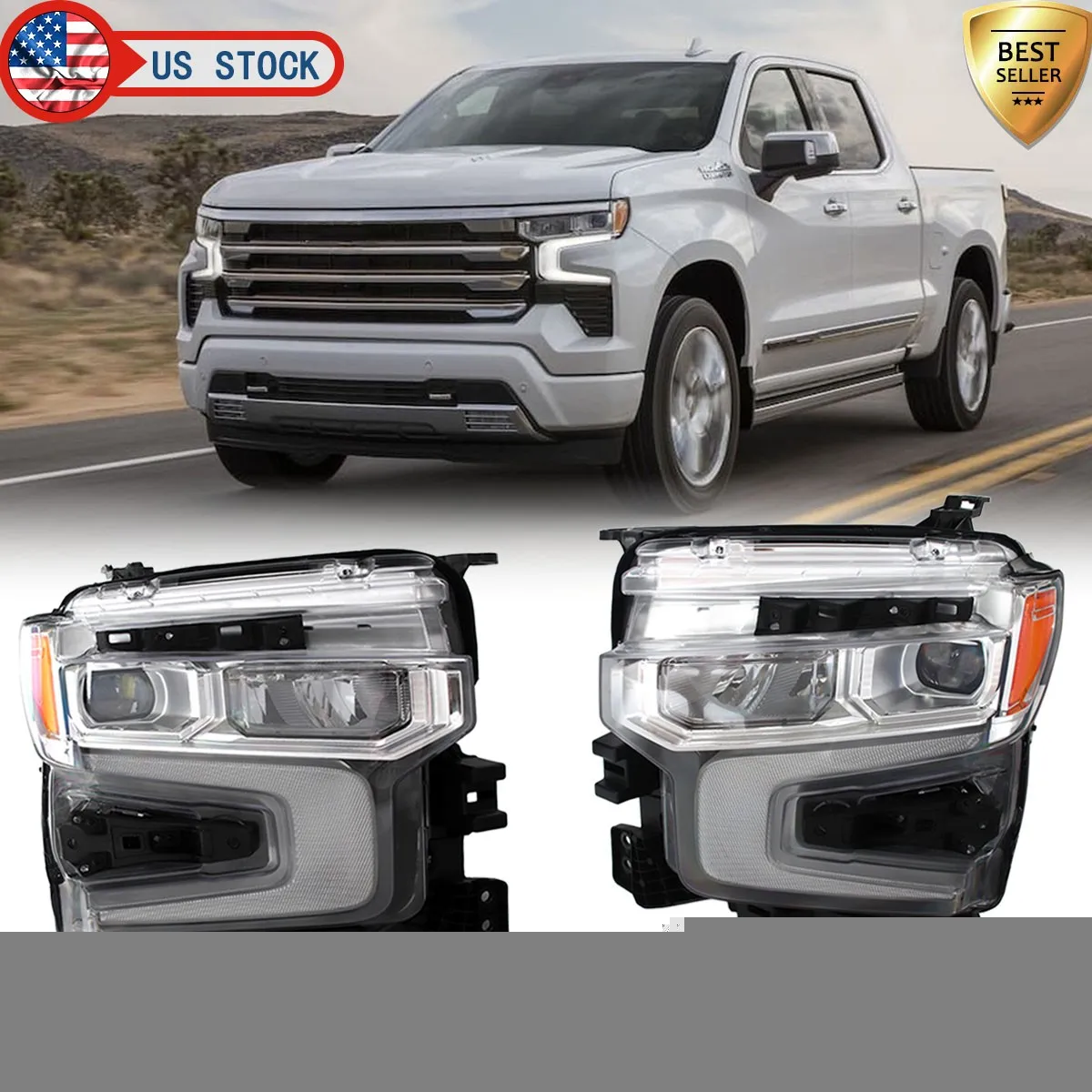 

Автомобильная передняя фара DRL для Chevy Silverado 1500 LT RST 2022 2023 2024, светодиодная фара, левая и правая боковая фара Plug and Play