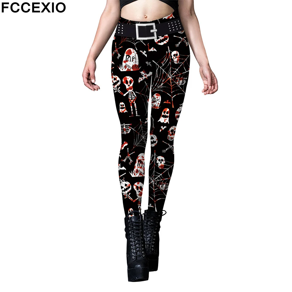 

FCCEXIO Demon Print Women Legging Womens Fitness Fashion Leggings Push Up Stretch Leggins Mujer Halloween Party Cosplay Pants