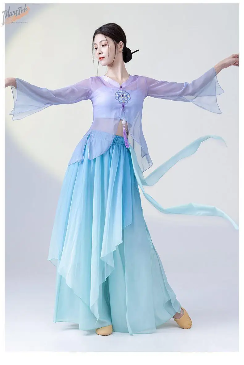 

Элегантный женский танцевальный костюм из шелка для выступлений, национальных танцев и тренировок, традиционный сценический наряд...