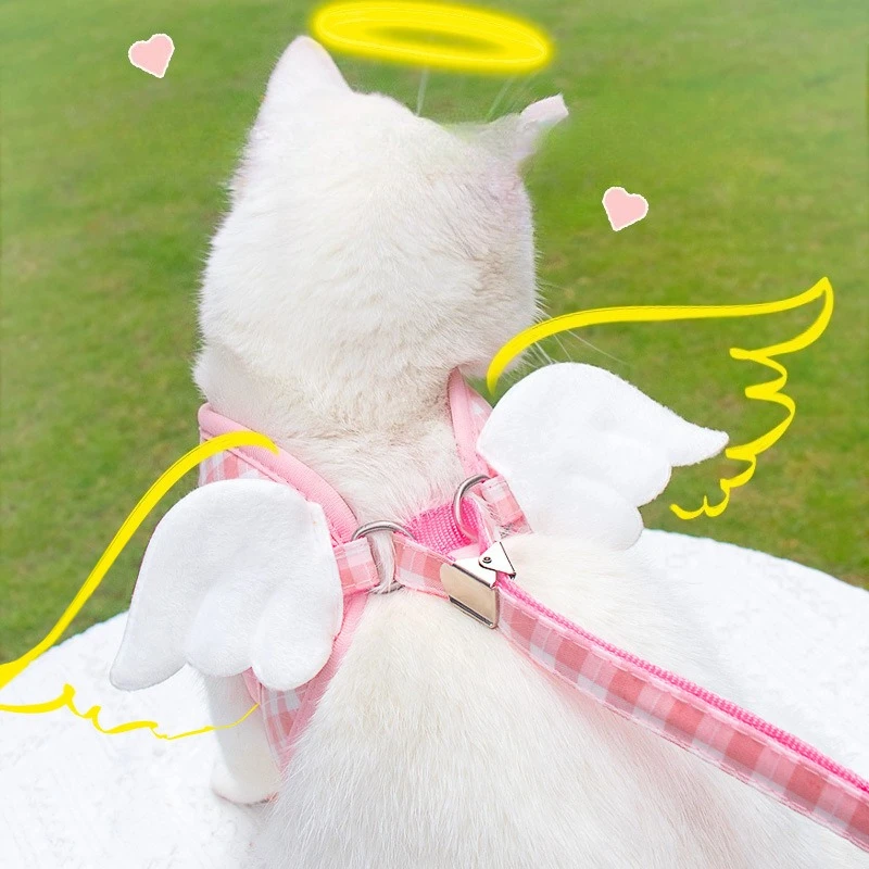 

Милый ангел, шлейка для домашних животных с поводком, очаровательное крыло, дизайн Halo для кошек, идеально подходит для прогулок на свежем воздухе, украшение для косплея