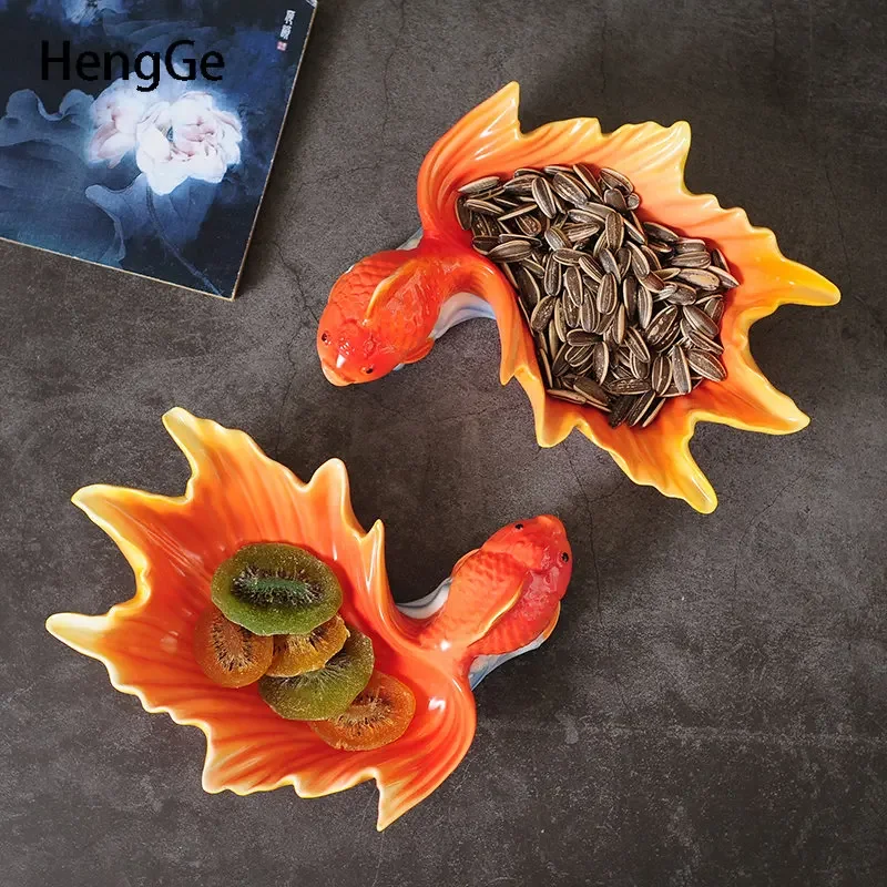 Chinese Style Goldfish Shaped Ceramic Fruit Plate Creative Home Decoration Trinket Dish Snack Plates Storage Service Tray