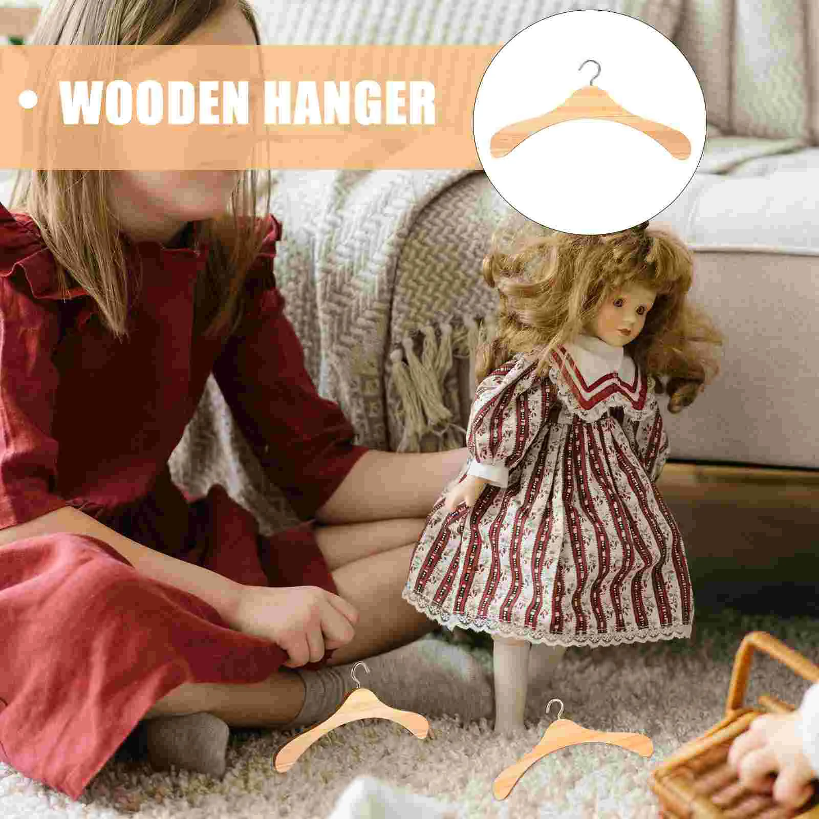 20 Pcs House Accessories Girls Wooden Clothes Hanger Babydoll Bjd Dolls Velvet Hangers