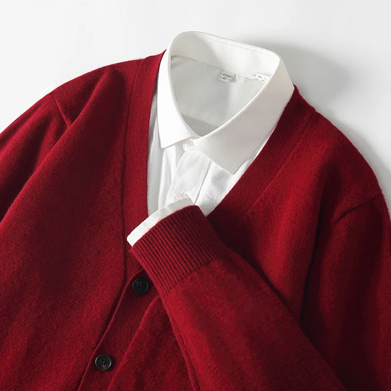 Wool Knitted Men's Cardigan 2025 Autumn and Winter  New Long sleeved V-neck Business Casual Fashion Cardigan Versatile Basic Top