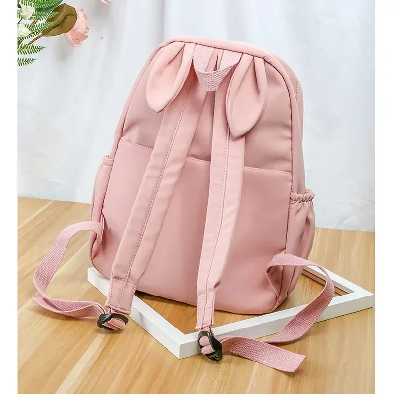 Pink Color Teen School Bag For Girls Backpack Women Bookbags Middle Student Schoolbag Large Black Cute Rabbit Ears Nylon Bagpack