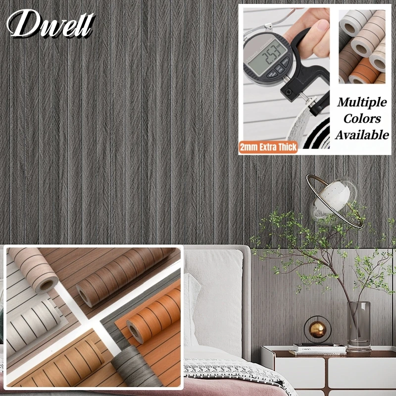 

Self-Adhesive Thickened Wood Grain Textured Wallpaper Panels Peel and Stick Wall Stickers for Renovation Bedroom Walls & Ceiling