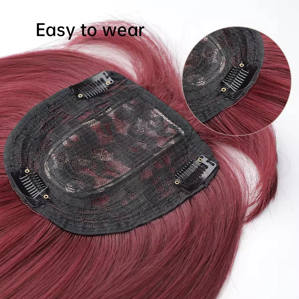 HENRY MARGU Burgundy Synthetic Hair Topper Wine Red Hair Wig Pieces Clip in Hair Topper dla kobiet Cienkie włosy Naturalne Codzienne 16 cali