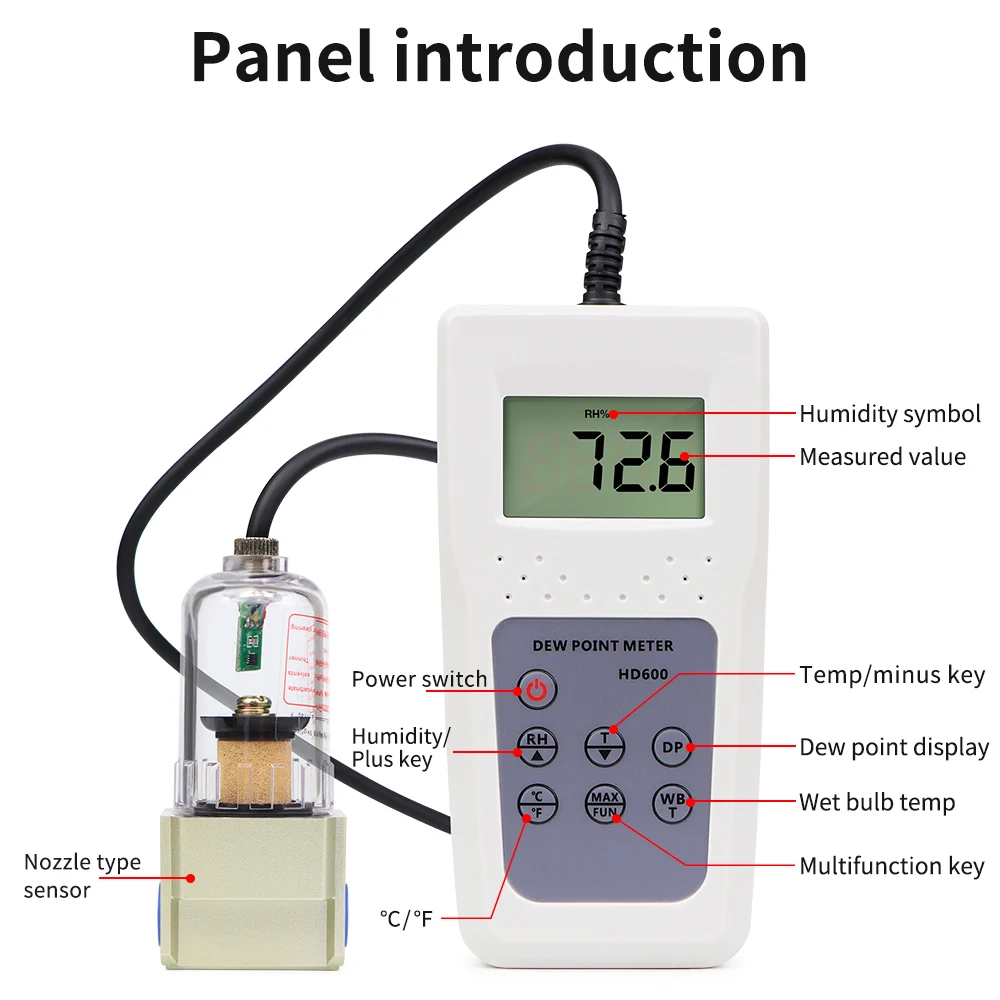 Miernik wilgotności cyfrowy miernik punktu rosy 10-95% RH pomiar temperatury-punkt rosy 10-60 ° c-Test temperatury wilgotności 40-40 ° c