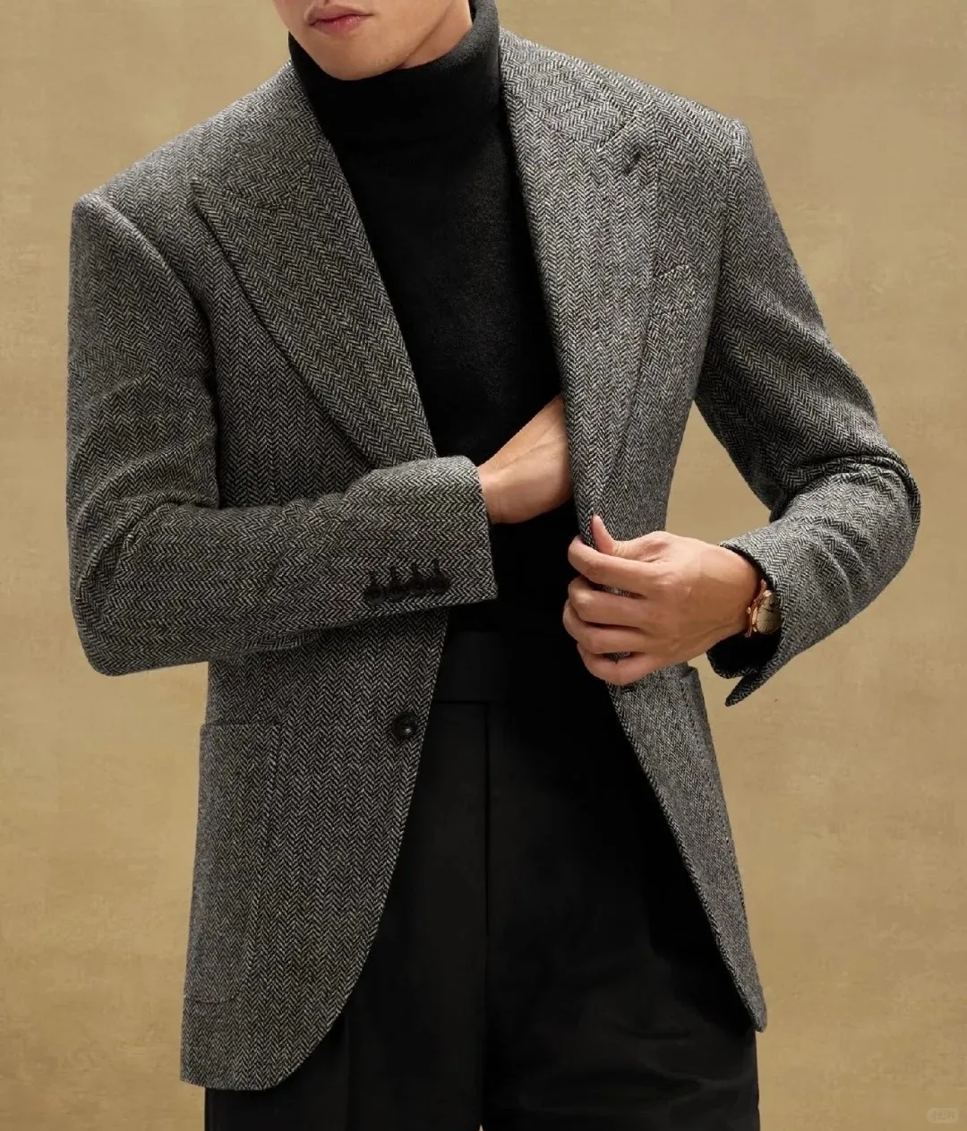 

Wool Blend Men's Formal Suit Jacket Heavy Herringbone Men's Wedding & Banquet Wear Studio Attire