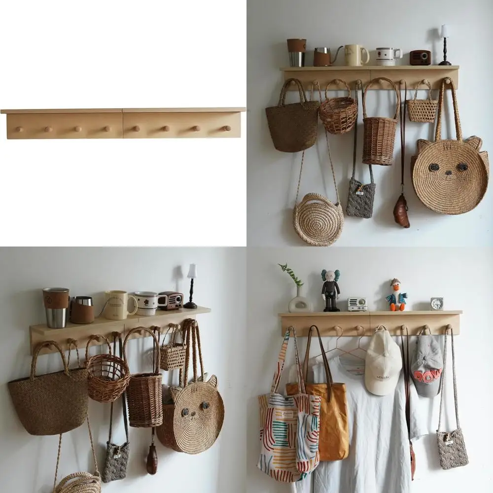 

Birch-Tone Wall-Mounted Coat Rack with Hooks and Shelves - Perfect for Entranceway Storage