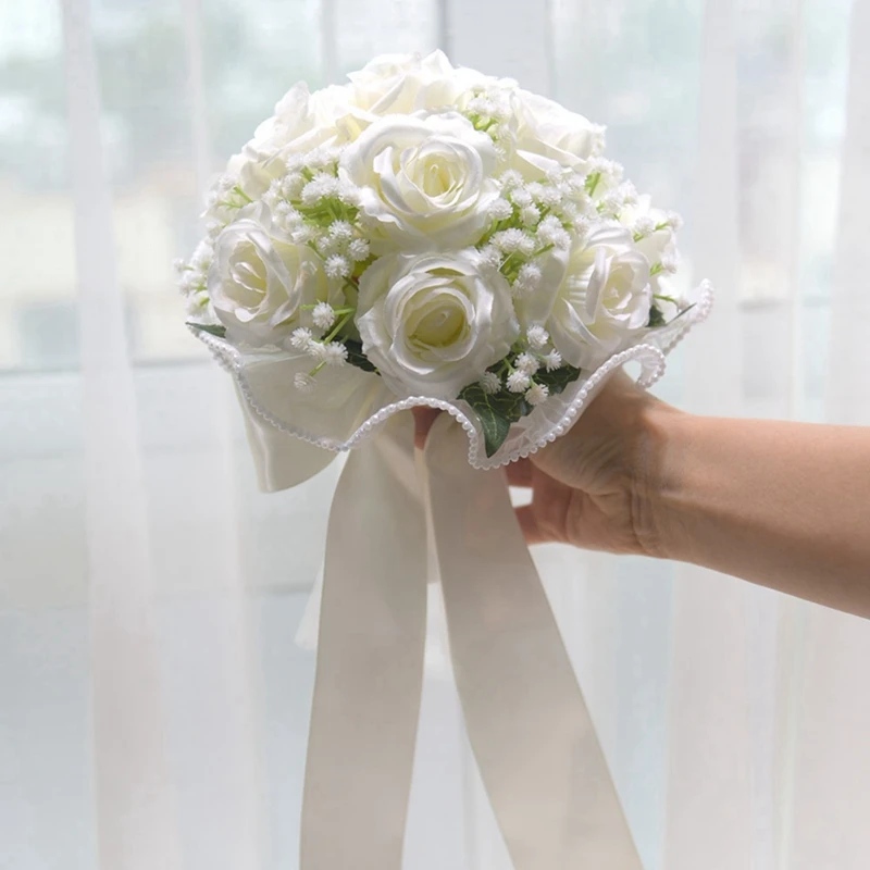 

Bridesmaid Bouquets for Wedding Bridal Bouquet Wedding Flowers Bouquets With Soft Ribbons Lifelike Artificial Roses Flower 11.8"
