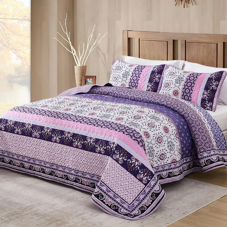 

Комплект постельного белья в стиле бохо, размер Queen, фиолетовый, лоскутное покрывало, легкий летний комплект для спальни, 96x90