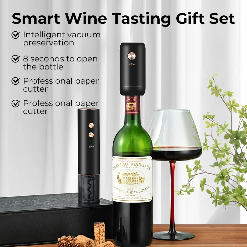

Electric Rechargeable Wine Corkscrew Aerator with Foil Cutter Set - ABS Material Bar Accessories Bottle Opener Tool for 2025