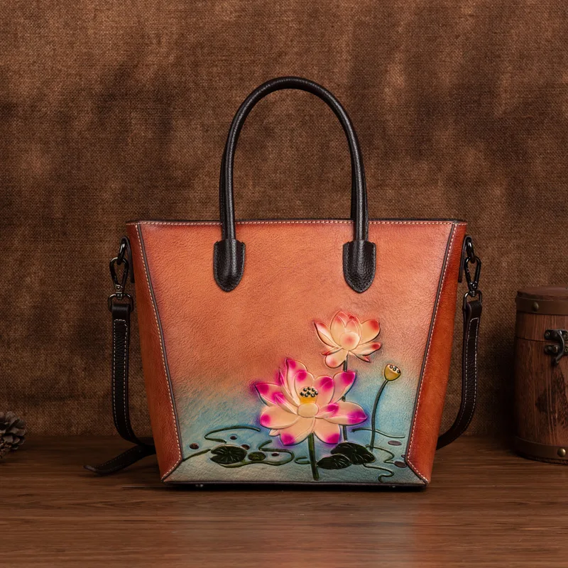 LOMCEL TY16 New Chinese-style women's bag - Cross-border vintage ladies handbag made of top-grade cowhide, perfect for moms
