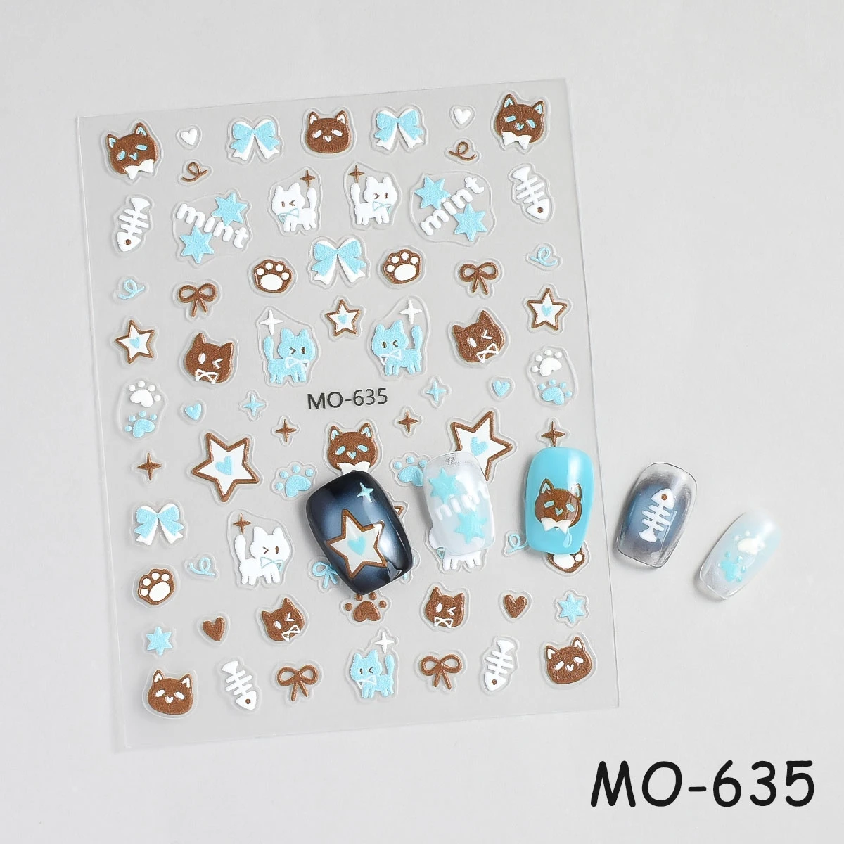 3/6 ورقة النعناع الشوكولاته لهجة مسمار الفن ملصقات، 5D تنقش لطيف القط الدب القوس ستار مسمار الشارات لأظافر الجل البني Kawaii #6