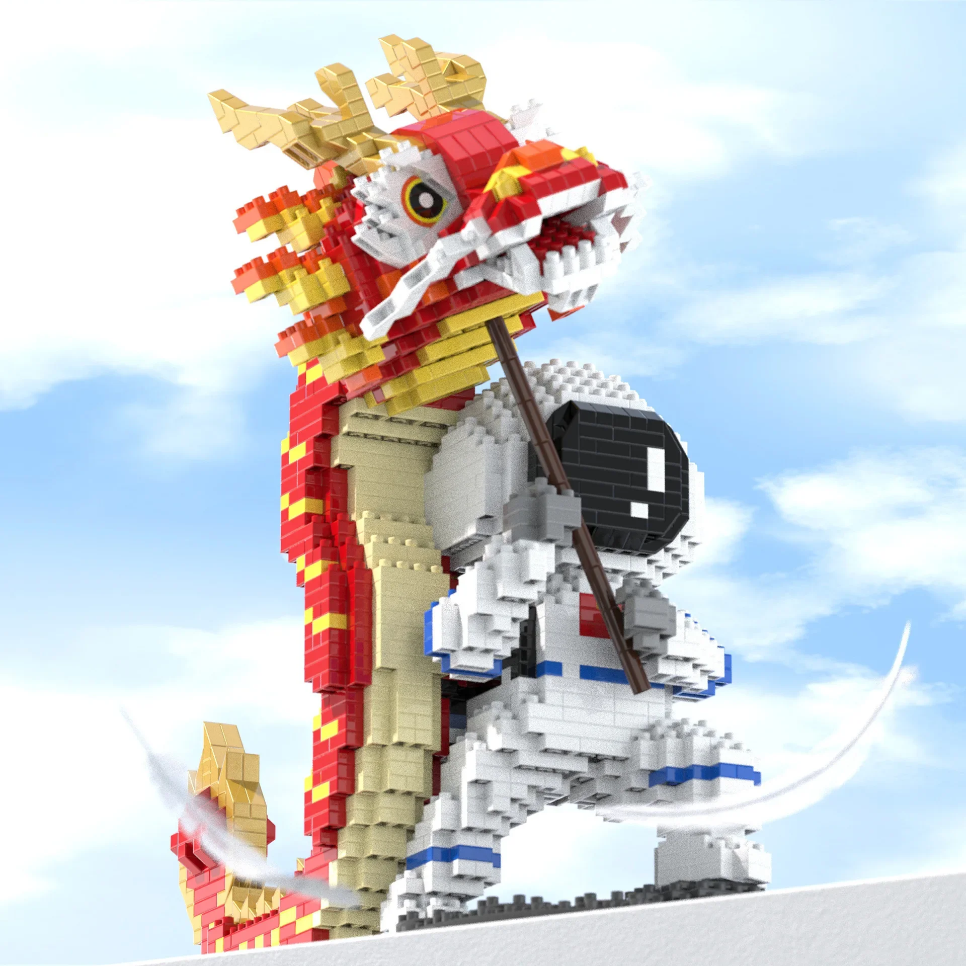 Building Blocks Astronaut Dragon And Lion Dance Chinese Traditional Culture Mini Model Micro Bricks Toy For Kids Gift 14+y