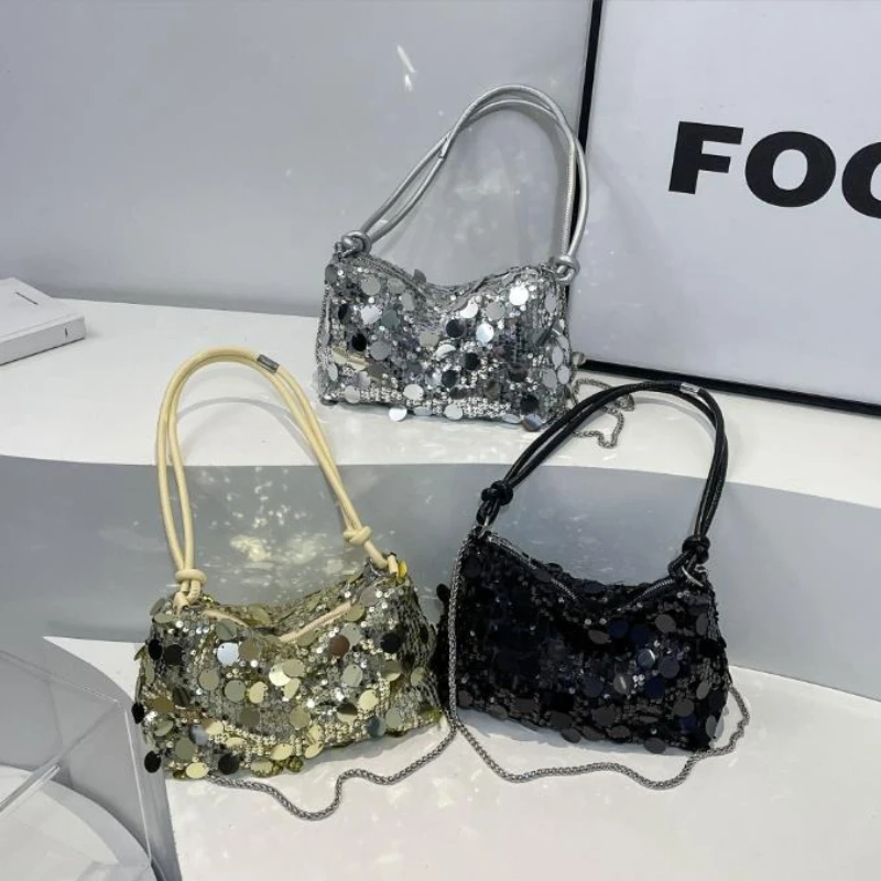 

Women's Sparkling Sequin Evening Shoulder Bag Glittering Gold Silver Secure Zipper Shiny Party Bag for Dinner Ball Handbag