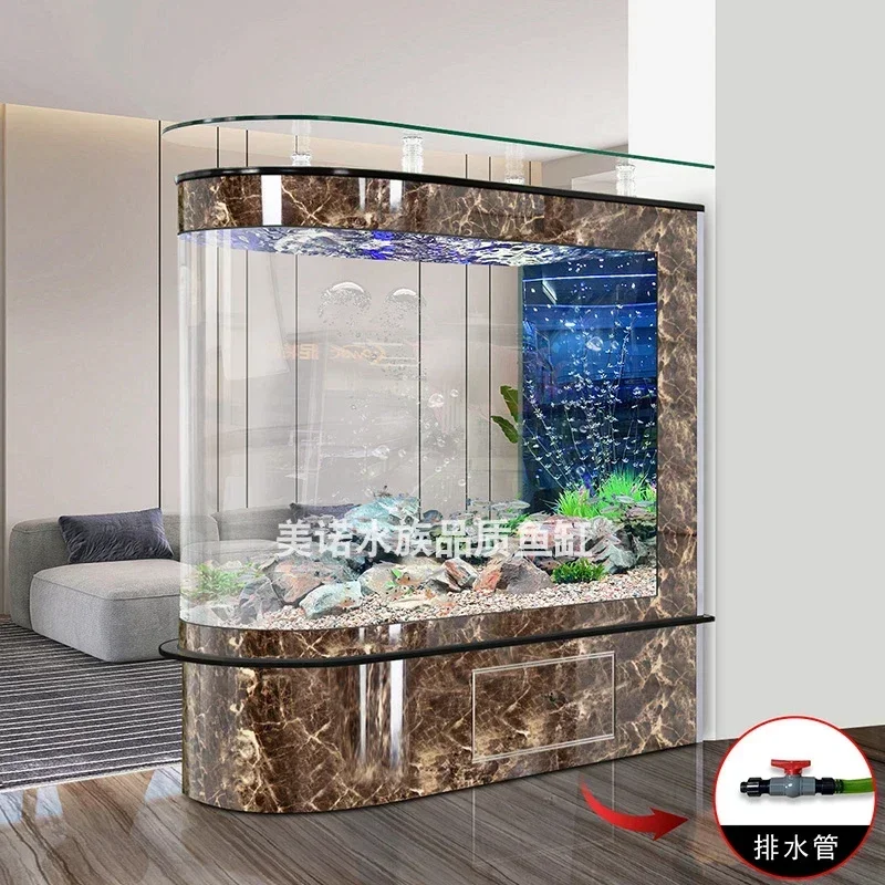 حوض زجاجي جديد من الأرض إلى السقف متوسط وكبير الحجم، غرفة معيشة منزلية خالية من الماء لخزان الأسماك