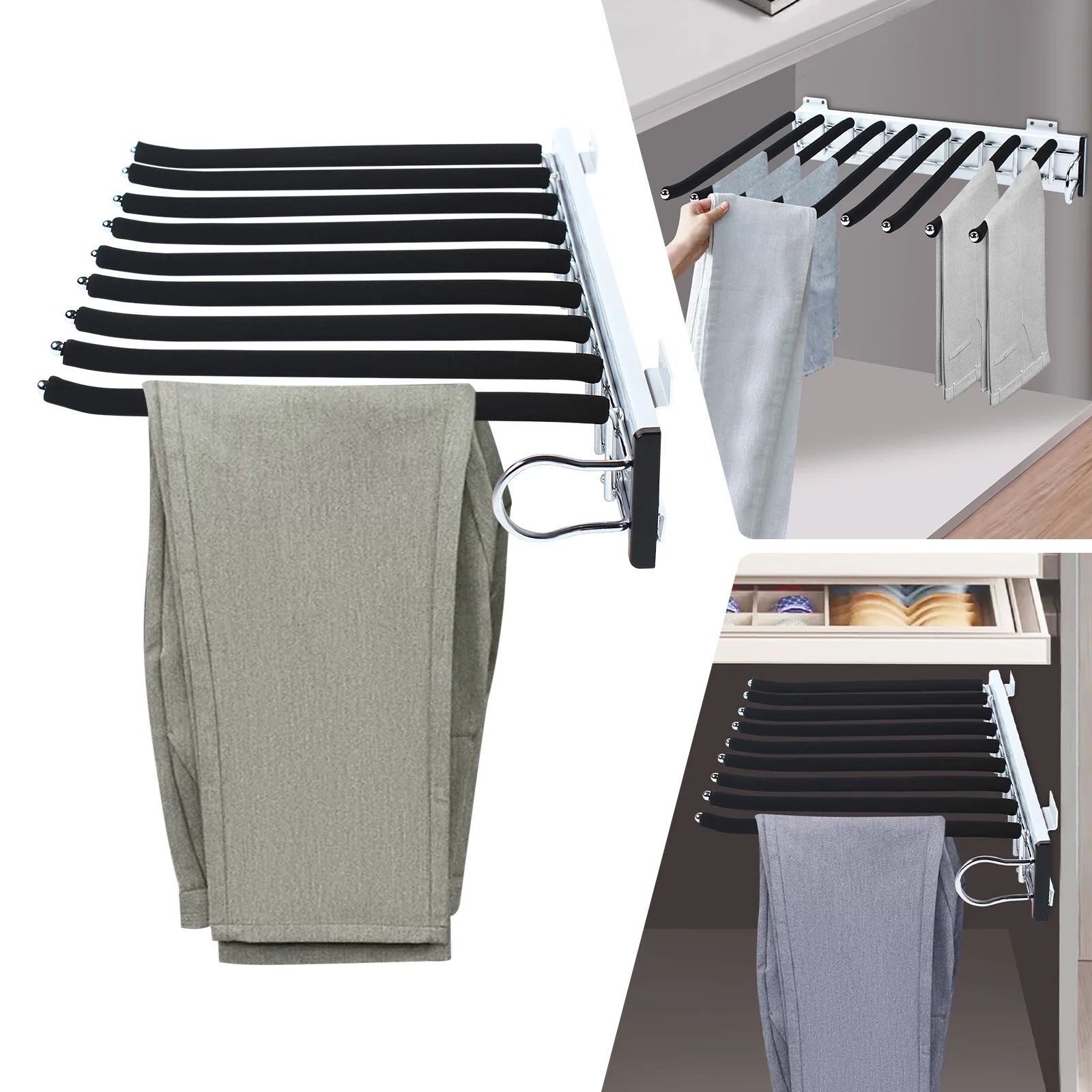 

9 Arms Closet Trousers Rack Holder Wardrobe Hanger Pull Out Closet Pants Bar, Pull Out Trouser Rack Closet Pants Hanger