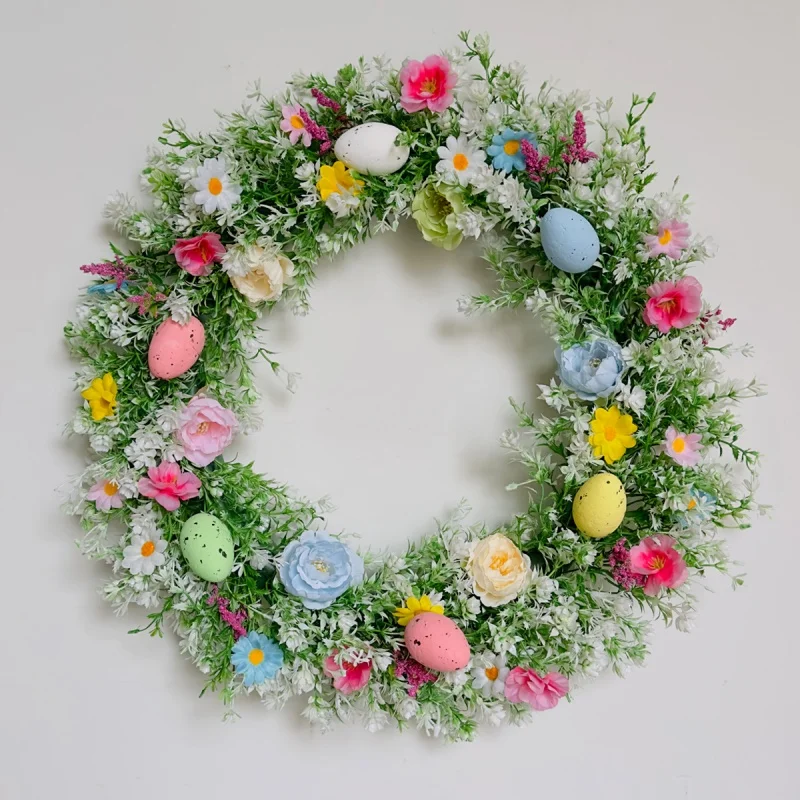 35cm Easter Display Mold Eye-catching Realistic Looking Acrylic Artificial Easter Rabbit Wreath Hanging Ornament for