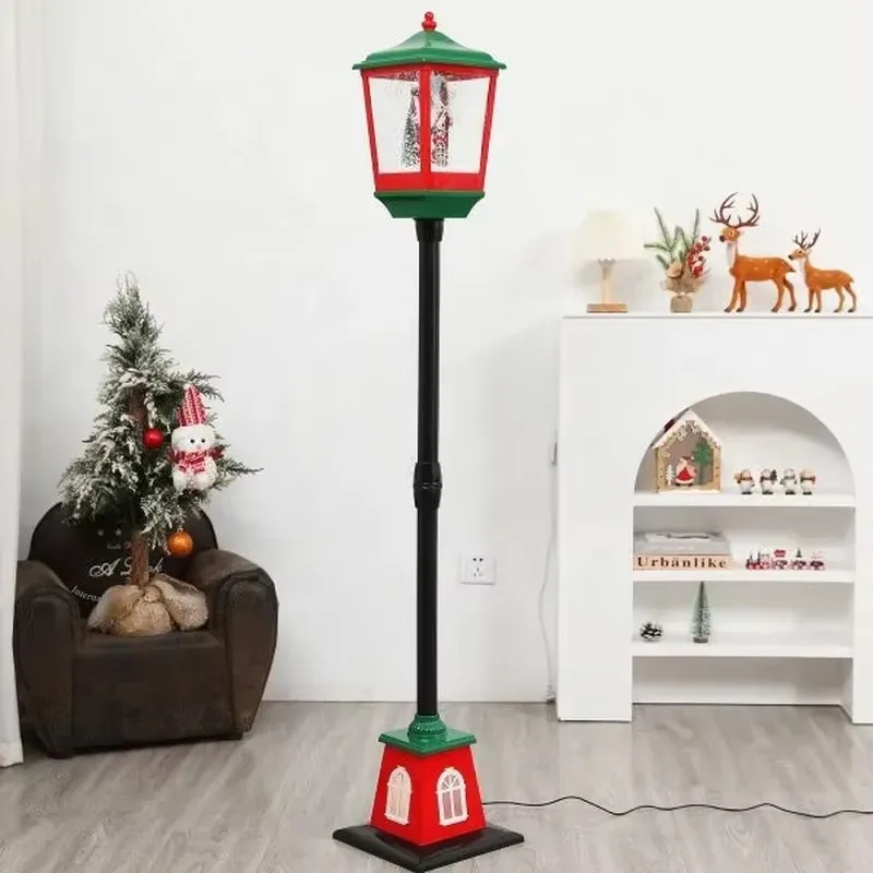 Merry Christmas Lamp Post LED Lantern with Snow and Music for Festivals