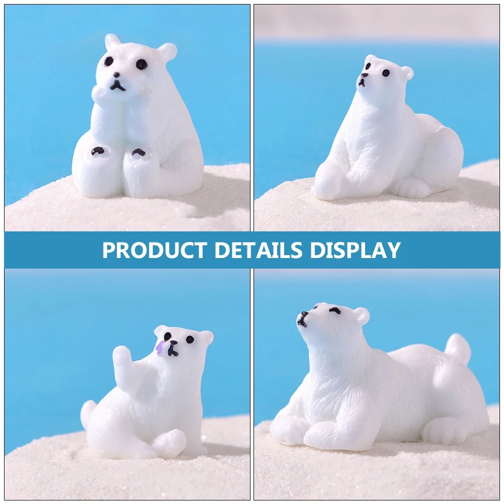 

12pcs Mini Polar Bear Ornaments Resin Figurines Garden Crafts Decor Home Yard Balcony Lawn Miniature Bear Adornments Toy