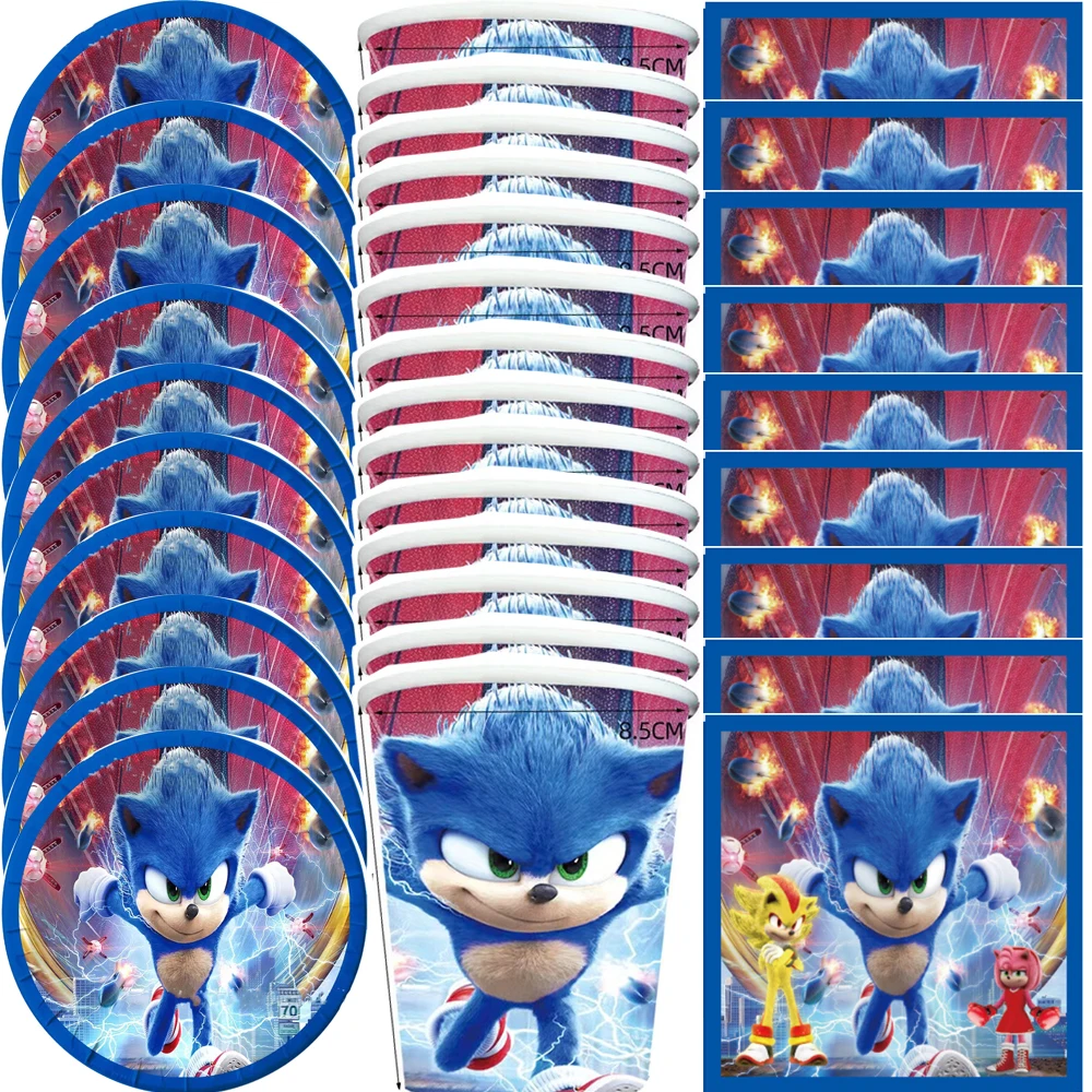 60pcs/lot Sonic Advance Theme Plates Boys Favors Cups Napkins Happy Birthday Party Tableware Set Decorate Events Supplies