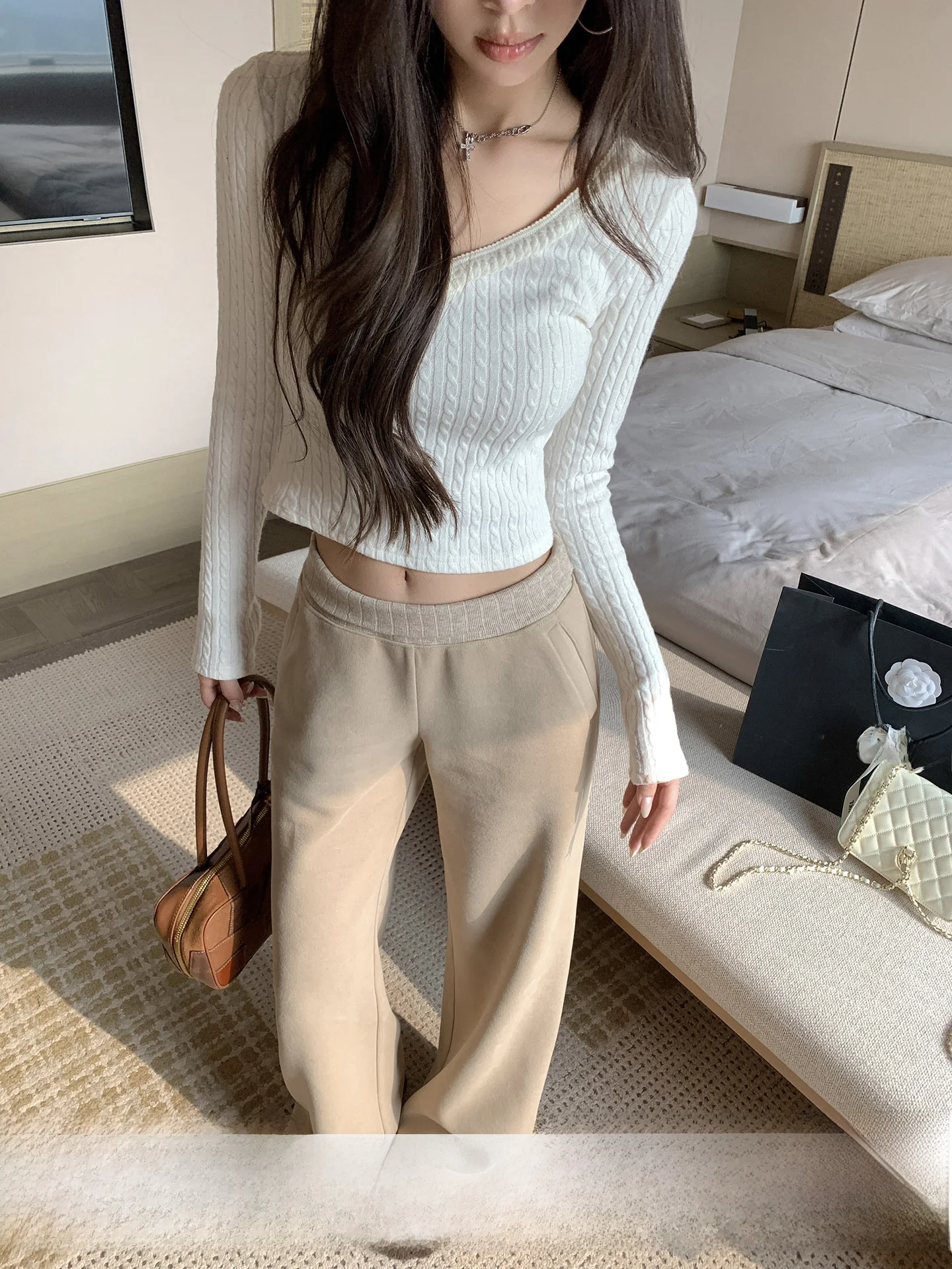 

Повседневные широкие брюки для женщин с высокой талией, прямые, стройнящие, зимние, модные, универсальные женские брюки