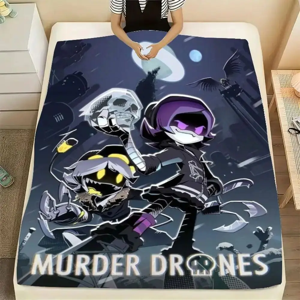 Plush blanket with dystopian urban landscape, soft and comfortable blanket, featuring cartoon characters from black Gothic art