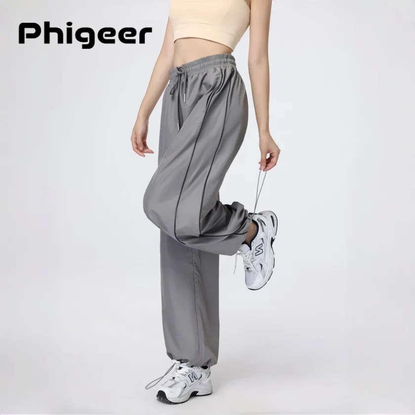 

PHIGEER Baggy Wide Leg Sweatpants for Women, Quick Dry Sport Pants with Pockets, Loose Running Pants For Fitness Hiking Climbing