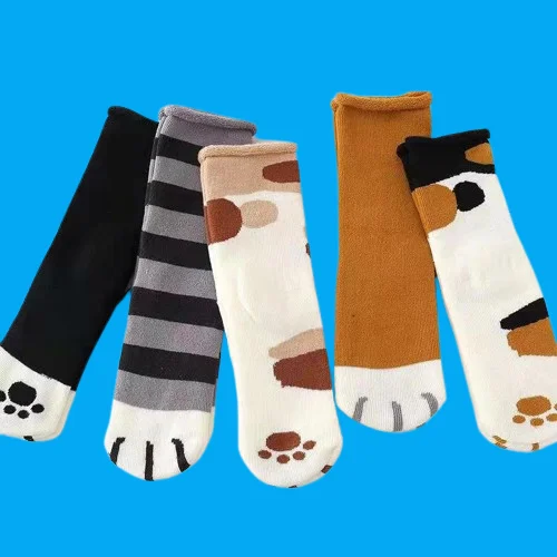 5/10 Pairs Cute Footprint Socks Autumn and Winter Warm Japanese Cartoon Middle-tube Socks Winter Thick Cat Paw Socks