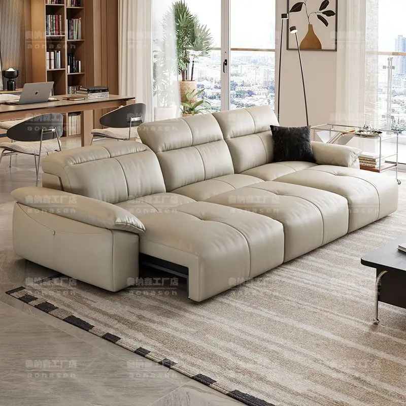 Nachttischsofa aus Rindsleder an der Wand, Retro-Creme