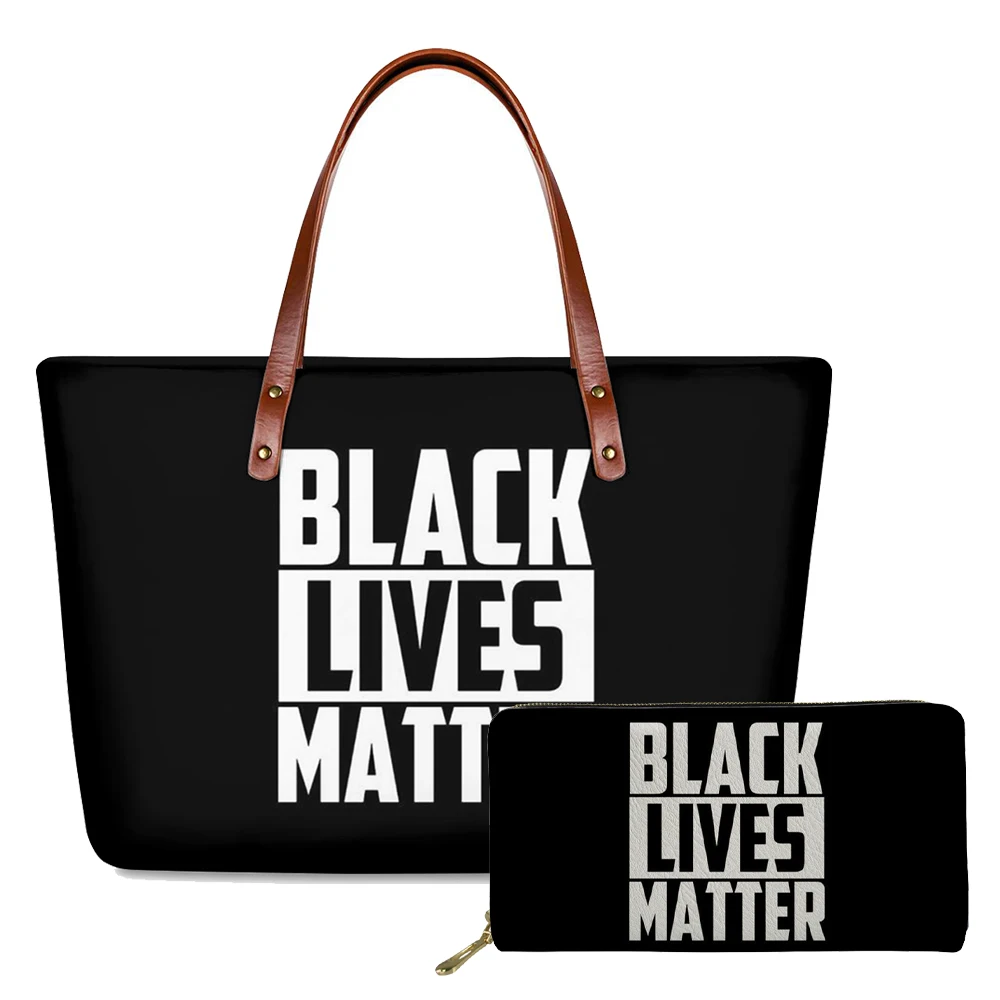 Large Capacity Tote Plus Wallet Black Lives Matter Themed Women's Handbags Colorfast Easy Organize Carry Street Style Outdoor