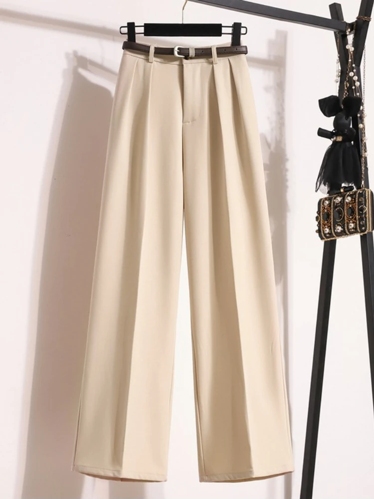 2026 Autumn Black High Waist Wide‑Leg Women's Suit Pants Draped Fabric Loose Floor‑Length Casual Office Ladies Trousers
