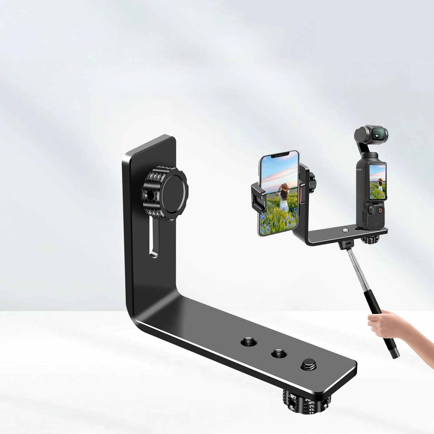 Metal L-Shape Mount for Action Camera & Phone | 360° Rotation with 1/4