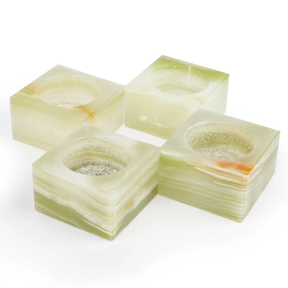 Natural Afghan Jade Square Stand for Crystal Ball Base Candle Holder Home Dining Table Home Decoration Wedding Party Ornament