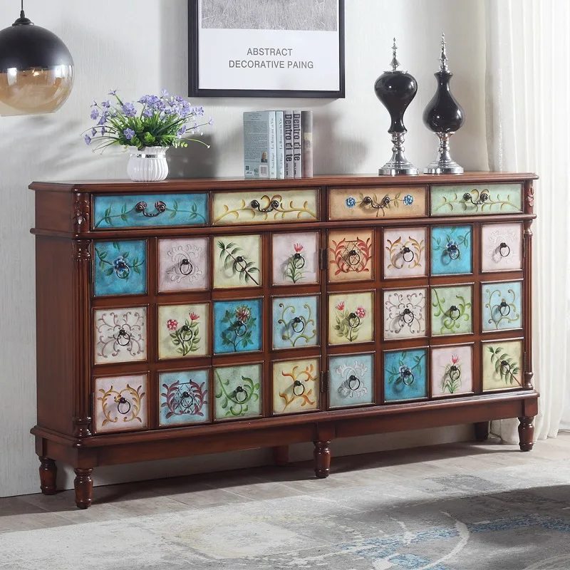 

American shoe cabinet, solid wood, European style foyer , retro painted entrance hall , entrance cabinet,