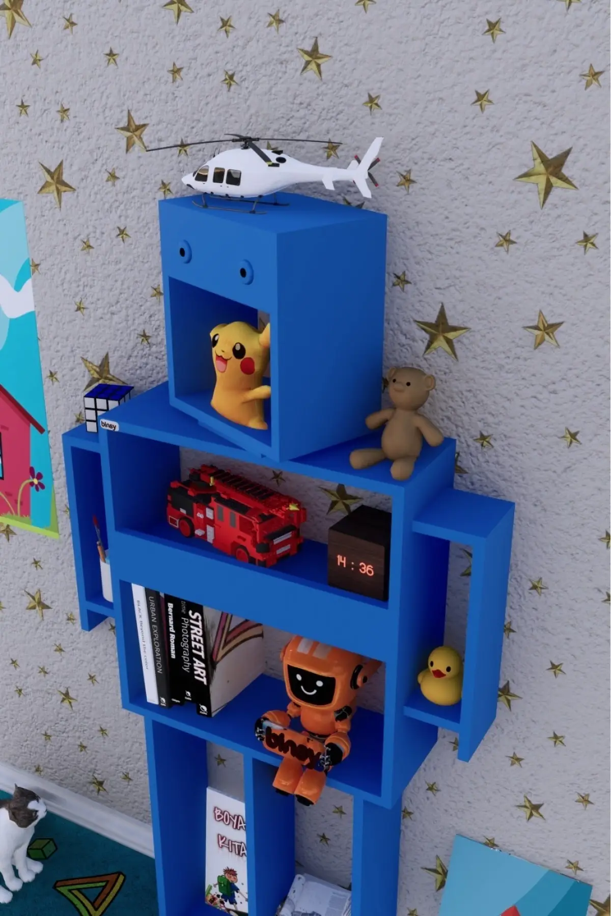 Robokit Blue Robot Bookshelf child robot modern bookcase