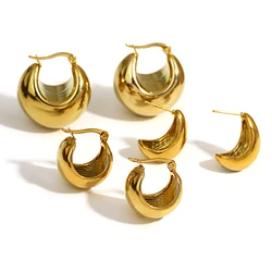 Greatera Chic Stainless Steel Chunky Hoop Earrings for Women Gold Plated Geometric Smooth Metal  Earrings Waterproof Jewelry