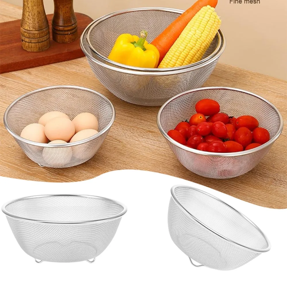 Stainless Steel Mesh Sieve Draining Basket Household Kitchen for Washing Rice Vegetables Fruits Multi Function Easy Clean - Image 3