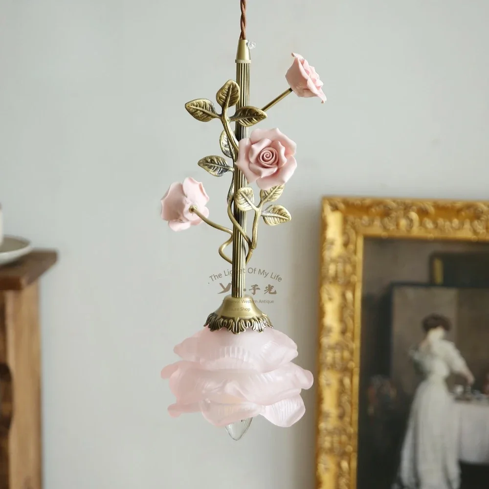 French all-copper bedside chandelier rose flower small chandelier aisle bar medieval retro art restaurant light