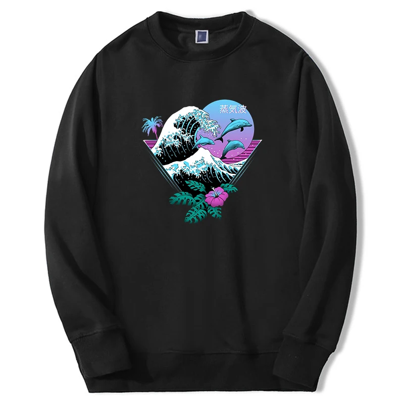 

Creative Design Vaporwave Graphic Hoodie Men/women The Great Wave Harajuku Sweatshirts Round Neck Casual Oversize Sudaderas