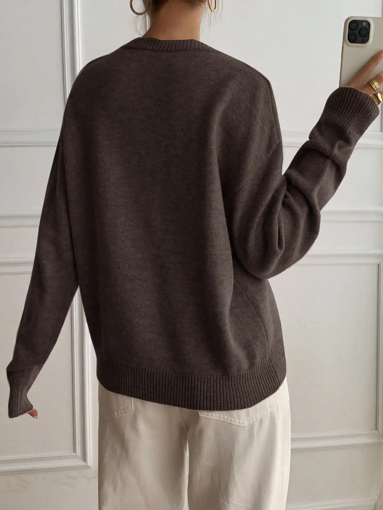Women's Fake Two-Piece Henry Collar Knit Sweater, Color Block Button Long Sleeve, Autumn Winter Gentle Commute Pullover Top