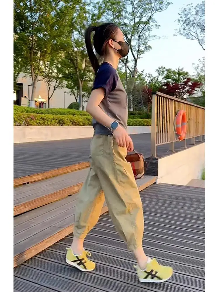 

Summer 2025 Fashion Casual Print Short Sleeve Wide Leg Pants Nine Points One Set Slimming Age Reduction Complete Ensemble