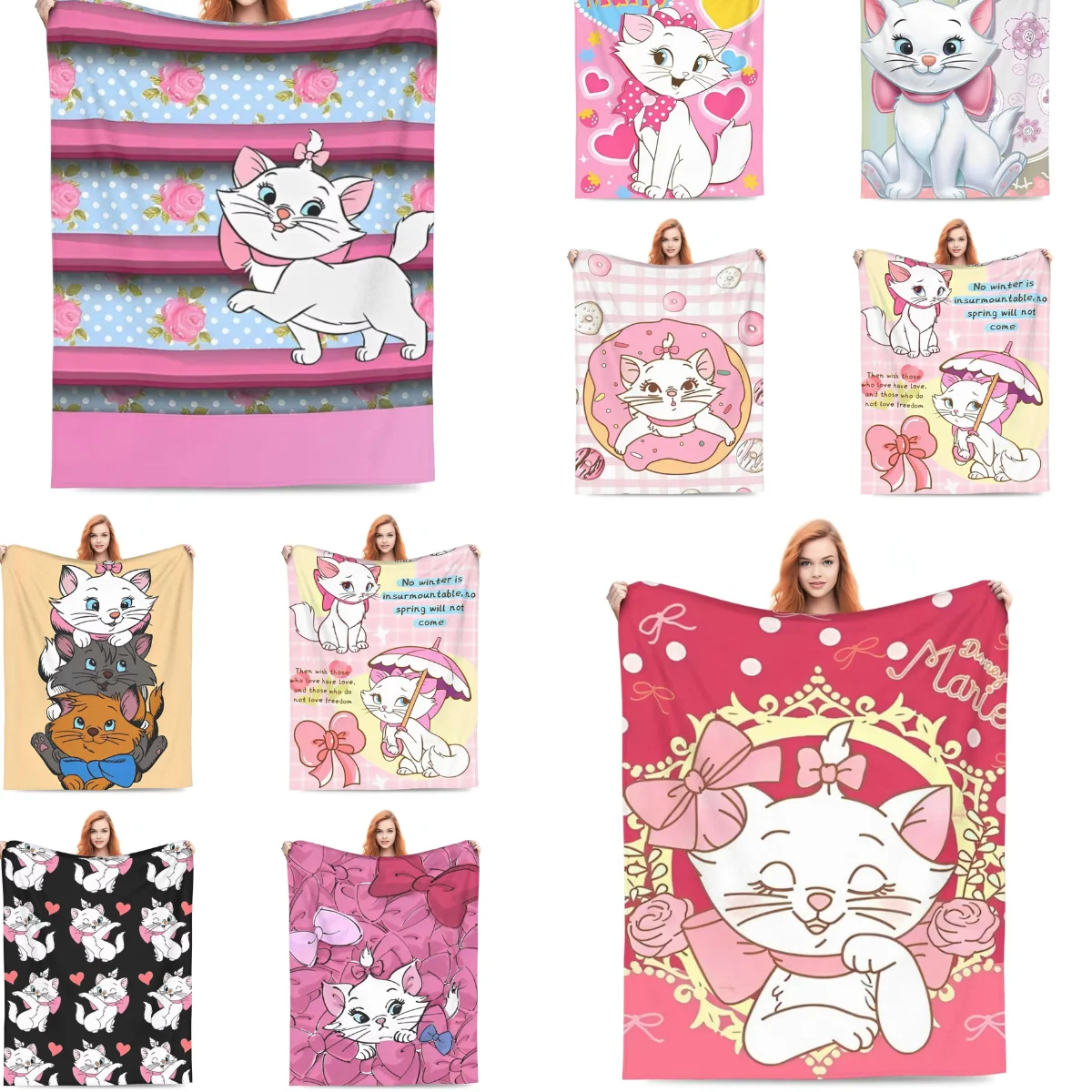 Marie Cat Cartoon Soft Warm Blankets Camping Plush Throw Blanket Graphic Couch Chair Flannel Bedspread Sofa Bed Cover