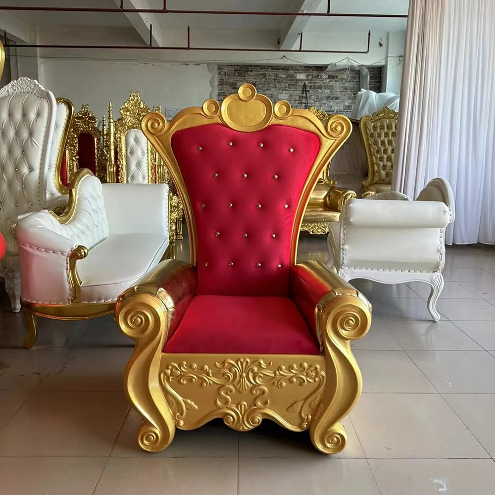 

High QualityGold And Red King Throne Chair Royal Luxury Wedding Sofa Chairs For Groom And Bride