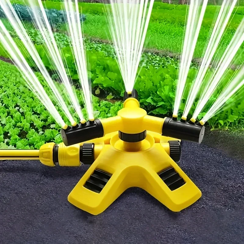 1pc ° Automatic Rotating Trigeminal Sprinkler  Irrigation Rotating Sprinkler Tandem Sprinkler Sprayers Watering Gardening