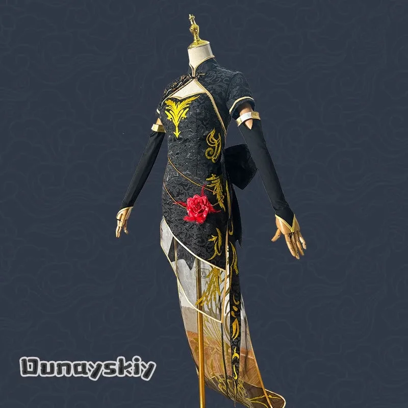 

asdh8@Vtuber Luo tianyi cosplay cheongsam canary Chinese style Costumes Women's Sexy Black Dress Wig Outfit for Women Role-play